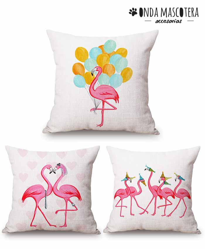 almohadon flamingos decorativo para tu casa  funda con almohadon interno relleno