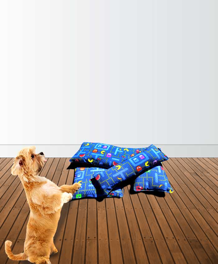 Almohadones en tamaños diferentes estampados pacman juguetes de tela  con dibujitos para perros y gatos