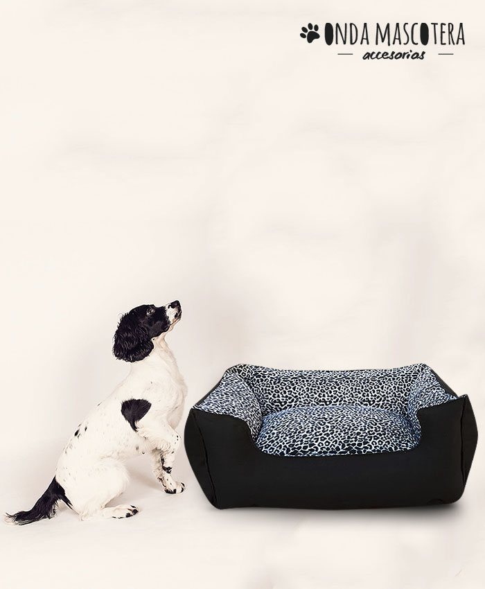 cama reversible colchoneta leopardo animal print combinado con negro lona para perros y gatos