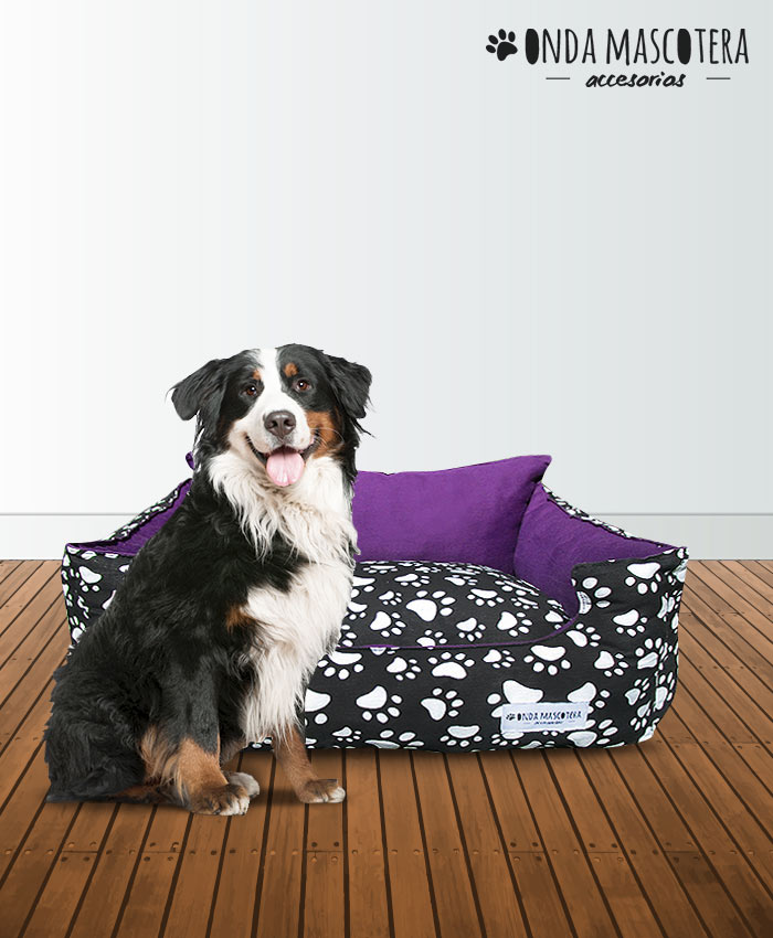  Cama moises sillon estampado de patitas violeta en todos los tamaños para mascotas