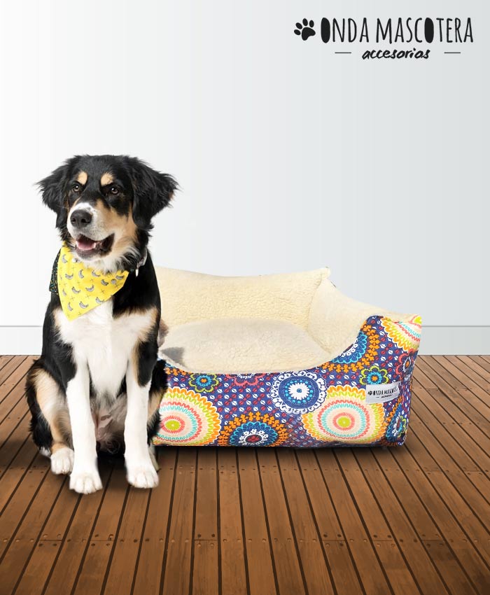 Cama sillon reversible estampado con mandalas geométrico lavable  Onda Mascotera perro boyero 