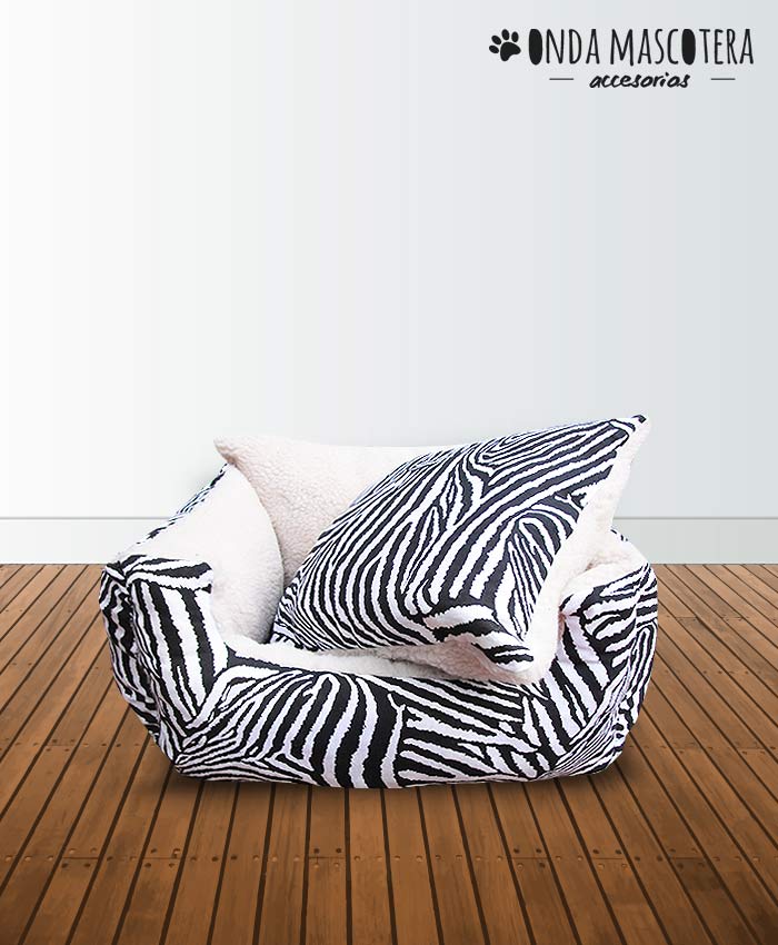  Cama sillon reversible corderito con cebra animal print con polar mascotas