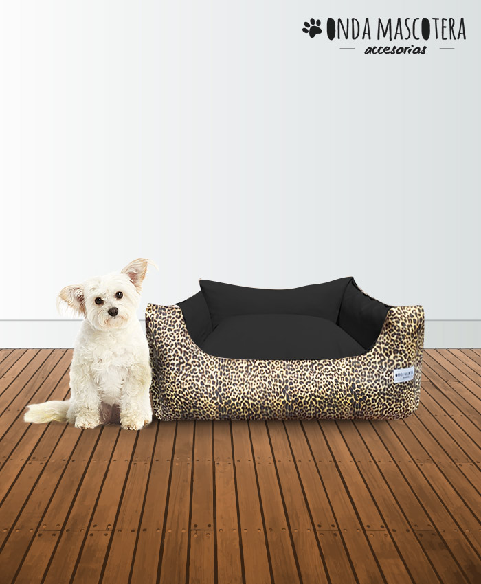 Moises para perros y gatos en estampado leopardo animal print combinado con beige para perros y gatos onda mascotera colchon impermeable