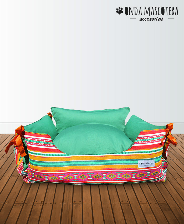  Cama sillon reversible mejicana coya tradicional con estampado y combinado con verde mascotas