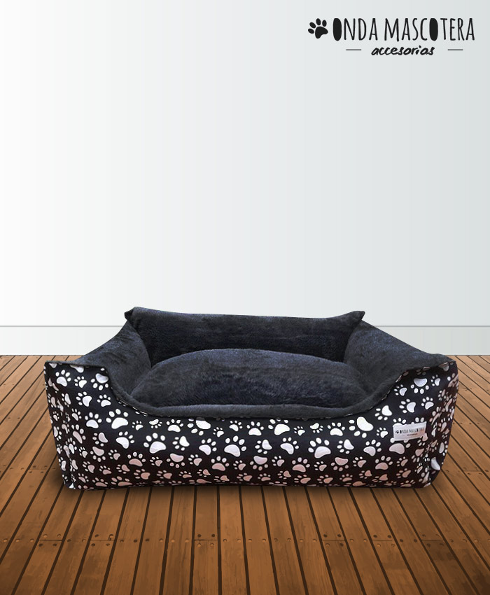  Cama sillon reversible y extensible  onda mascotera con peluche huellitas patitas