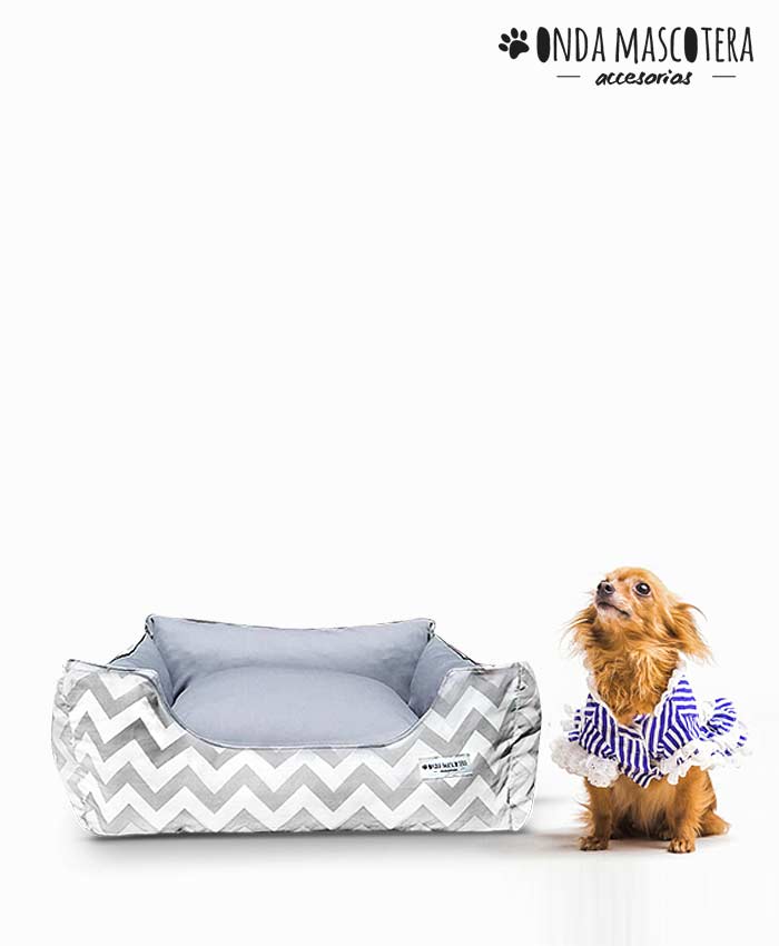 Cama sillon reversible chevron gris colores chihuahua almohadon para perros y gatos Onda Mascotera 