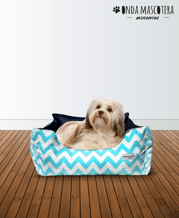 Cama sillon reversible y extensible zig zag blanco con verde agua todas las medidas  Onda Mascotera 