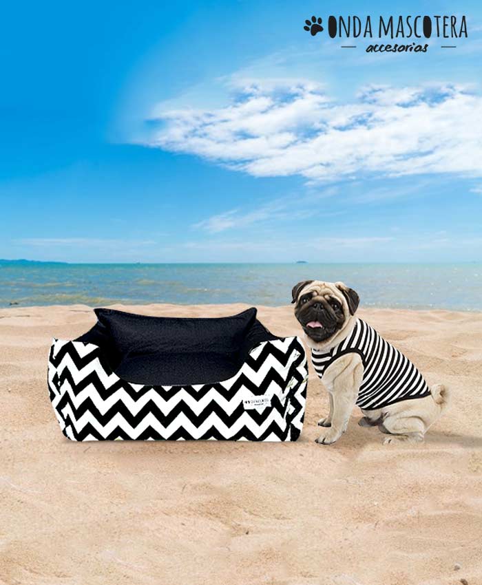 Cama sillon reversible y extensible zig zag gris Onda Mascotera pug mascotas