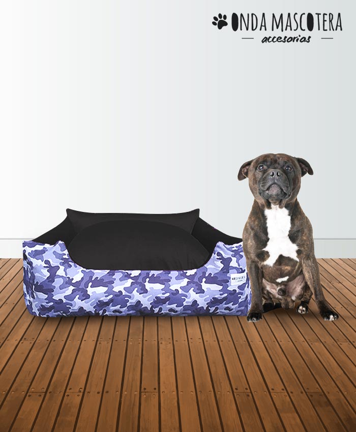 Cama sillon reversible camuflado azul Onda Mascotera bull terrier 