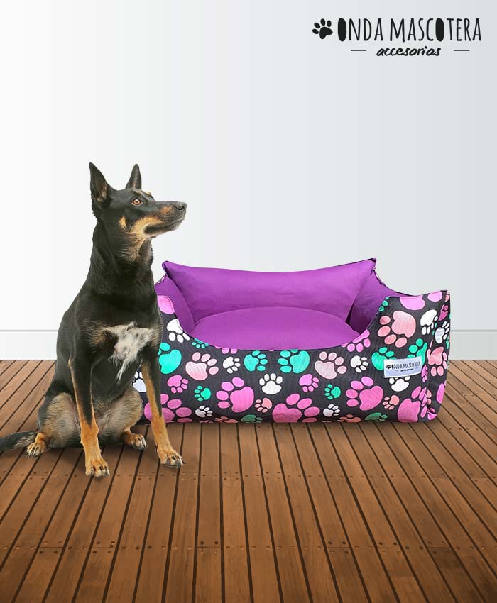 Cama para mascotas reversible patitas de colores Onda Mascotera 