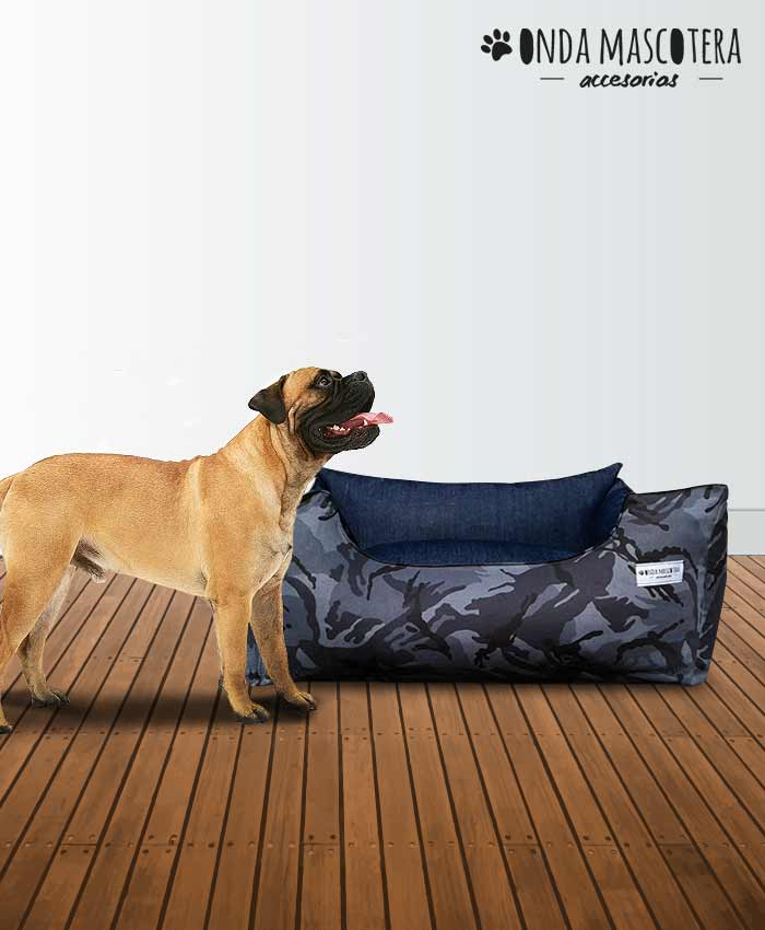 cama reversible colchoneta camuflada gris con jean y lona para perros y gatos