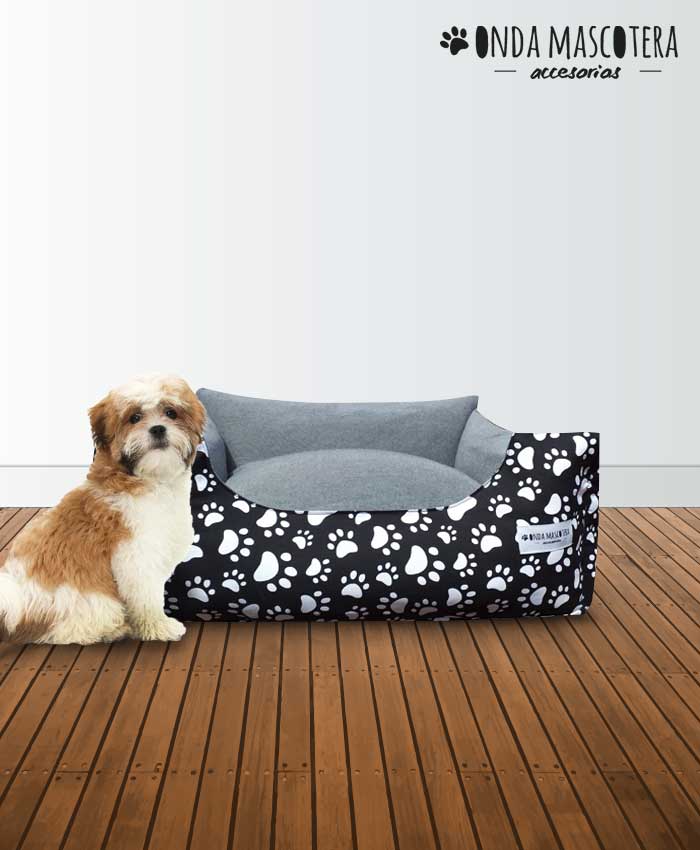 Cucha para mascotas reforzada estampado con patitas huellitas paws lavable con denim