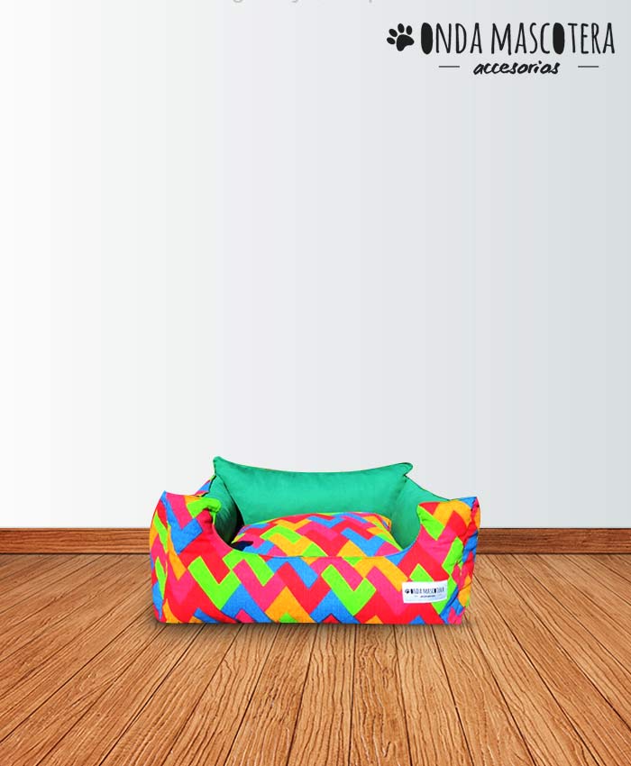 camita para gatos multicolor zig zag colchon con cierre y funda  onda mascotera