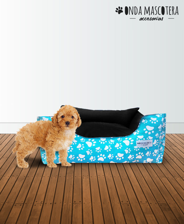 Cucha para mascotas reforzada estampado con patitas huellitas paws reversible