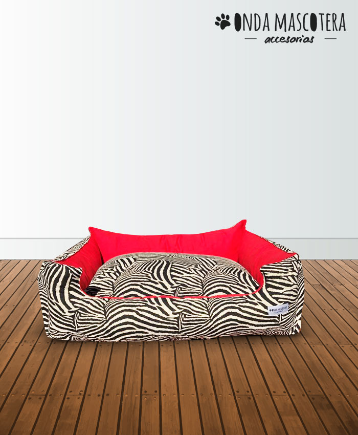  Cama sillon reversible estampado acebrado con estampado y combinado en distintos colores para mascotas