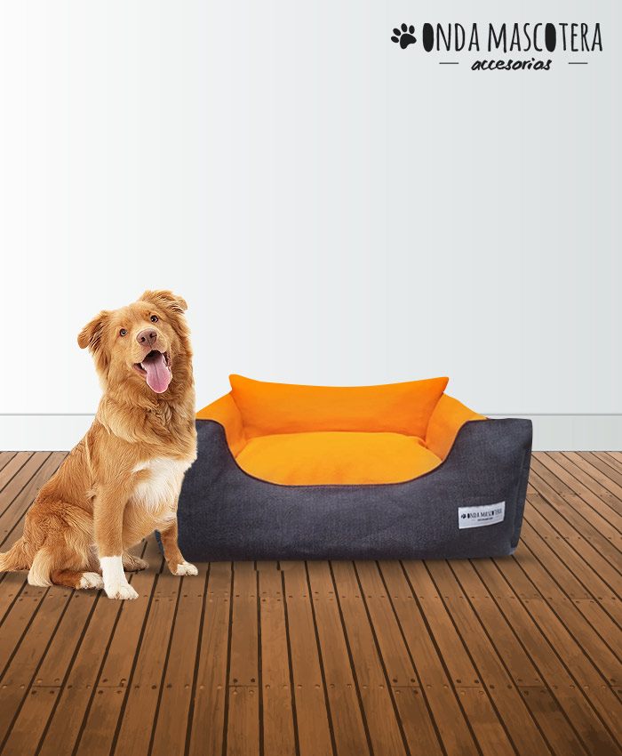 Cucha denim jean con naranja para perros y gatos